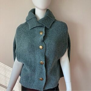 EUC Original Penguin wool blend teal green poncho/cardigan w/front buttons